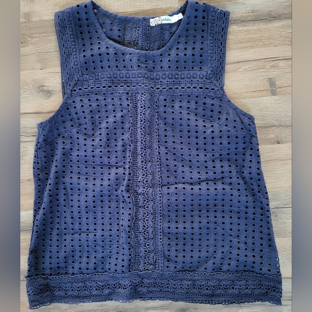 Womens Navy Eyelet Tank